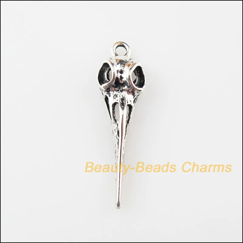 

8Pcs Tibetan Silver Color Halloween Skull Charms Pendants 10.5x36.5mm