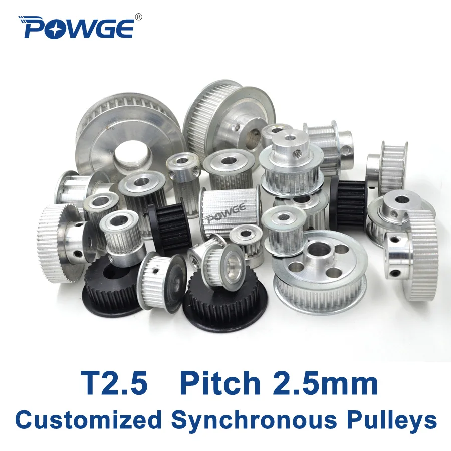 POWGE Metric Trapezoid T2.5 Synchronous Pulley Pitch 2.5mm Gear wheel Manufacture Customizing all kinds of T2.5 Timing pulley