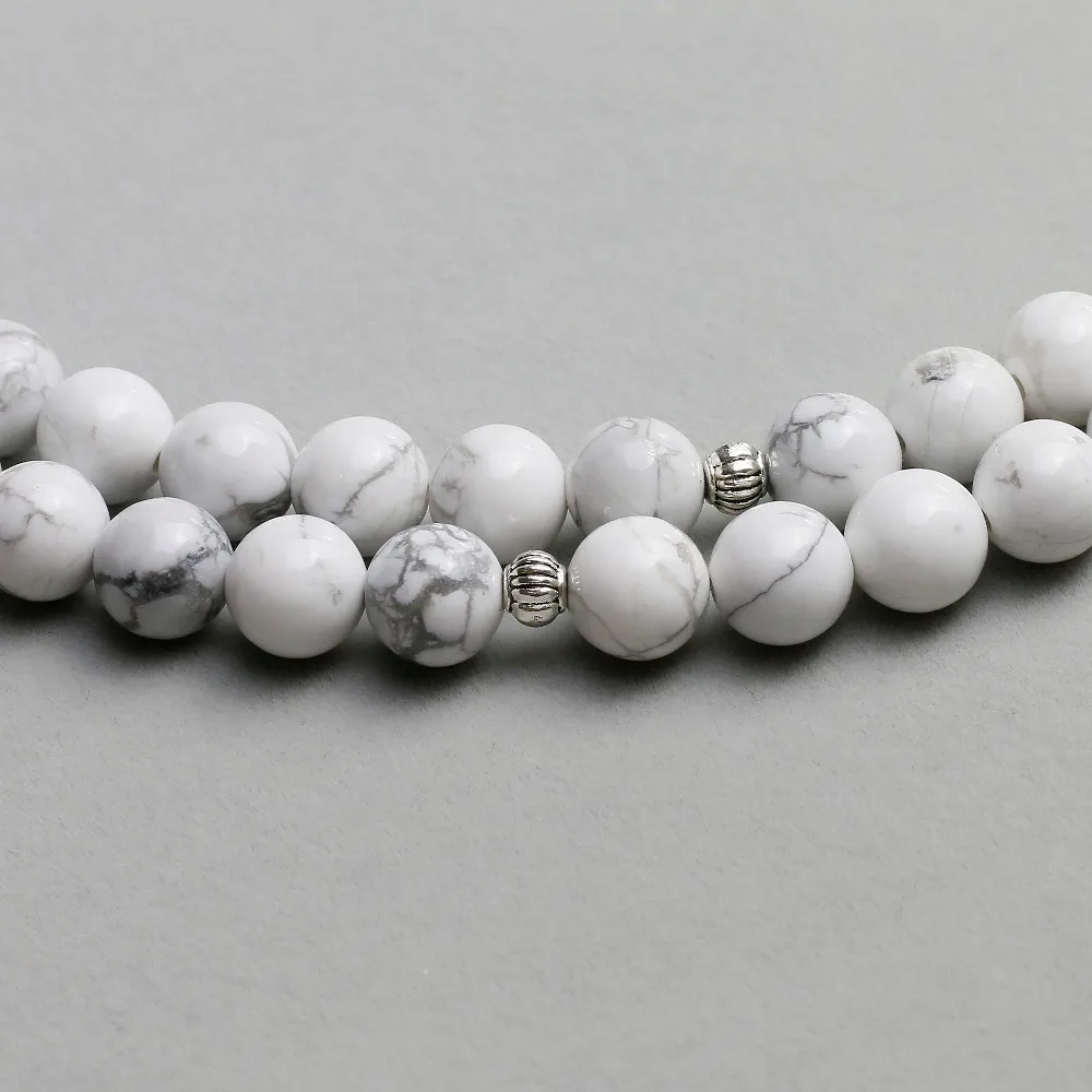 Women`s Bracelet White Howlite  Beads with Lotus OM Buddha Charm Yoga Men Bracelet 108 Mala Necklace Dropshipping Stone Jewelry