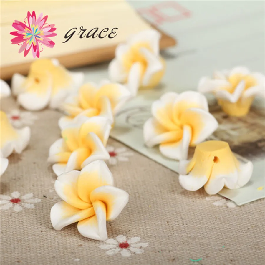 20pcs 18mm Polymer Clay Plumeria Frangipani Flower Beads Diy Earring Bracelet Necklace Hawaii Holiday Jewelry Making Accessories