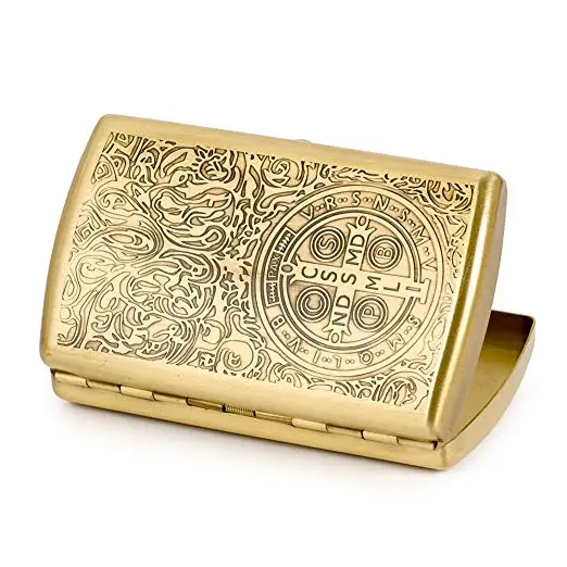 [Golden Carving]Fashion Constantine Durable Nobility Bronze Men's Cigarette Case Cig Holder Hold 12 Cigarettes