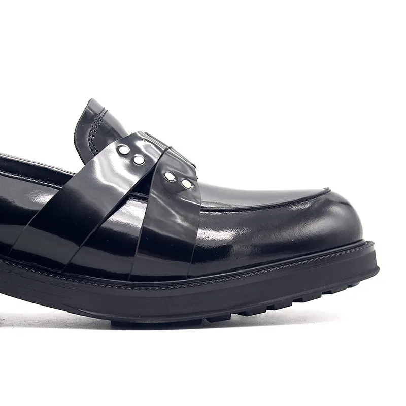 New Designer Metal Buckle Mens Thick Platform Genuine Leather Formal Shoes Spring Slip On Office Work Dress Shoes Loafers