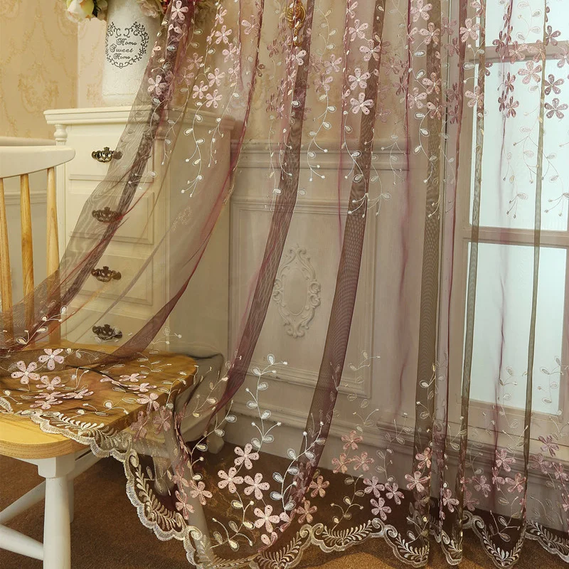 Exquisite Embroidered Tulle Curtain Europe style Modern rural Pastoral Embroidered Flower Customized Curtain 200x260cm