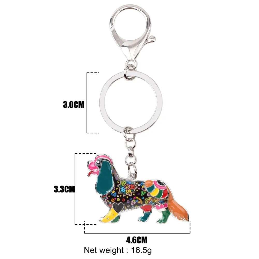 WEVENI Enamel Cavalier King Charles Spaniel Key Chain For Women Handbag Charm Key Ring Dog Key Holder Bijoux Jewelry Accessories