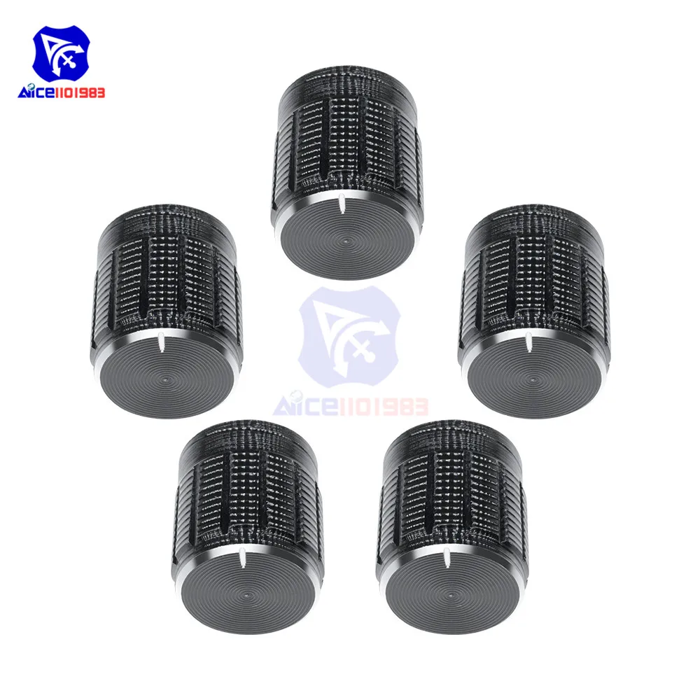 Diymore 5 Buah/Lot Hitam Logam 6 Mm Knurled Poros Masukkan Dia. Tombol Sakelar Tombol Kontrol Potensiometer Diameter 15Mm X Tinggi 16.5Mm