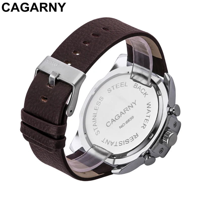 Luxury Brand Cagarny Mens Quartz Watches Men Military Wristwatch Leather Watchband Watch Date Clock Man Relojes Hombre D6839 New