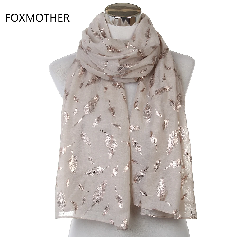 FOXMOTHER Free Shipping Fashion Womens White Navy Yellow  Bronzing Foil Silver Feather Ring Scarves Neck Scarf Glitter Foulard