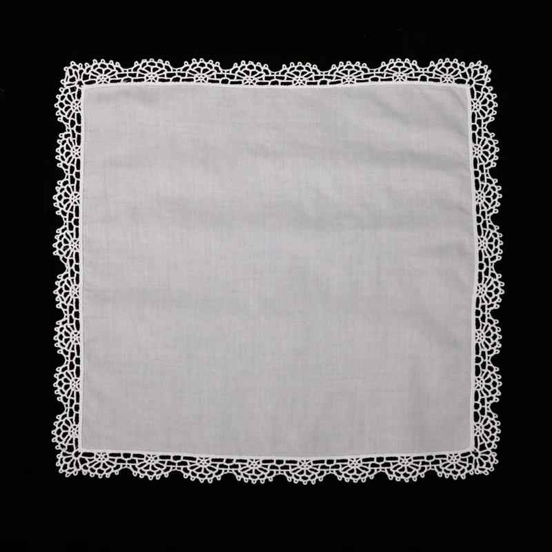 D610-M: 12 piece white premium cotton lace handkerchiefs blank crochet hankies for women/ladies wedding gift