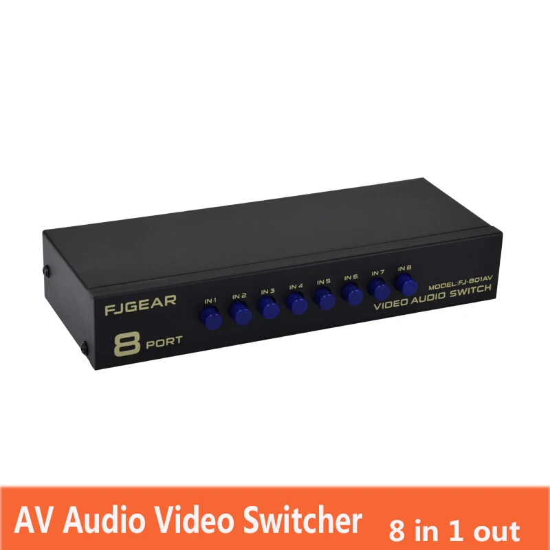 8 Port AV Commutateur Distributeur RCA Audio Vidéo Splitter Switcher TV DVD Moniteur 8 en 1 sortie FJ-801AV