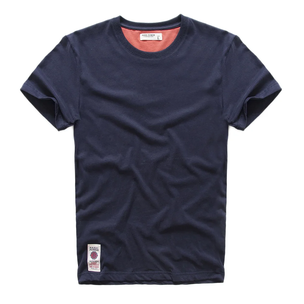 New Solid T-Shirt Mens Short Sleeve T-shirt Cotton Multi Pure Color Fancy Yarns Washing Tee Shirt for male V7S1T001