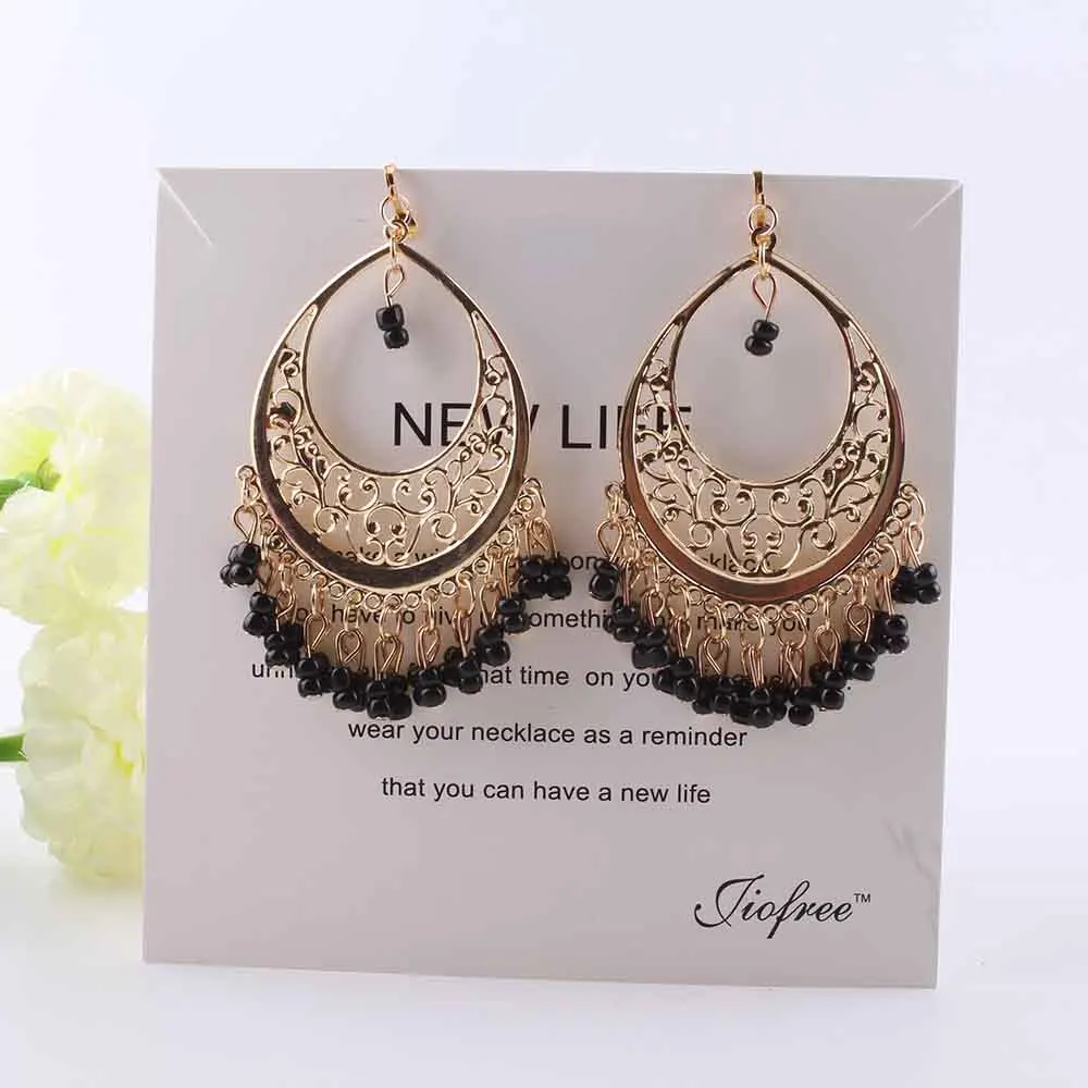 Big Statement Retro Vintage beads Clip On Earrings for Women 4 color New Arrival Fashionable Gold Color Alloy Charming Earrings