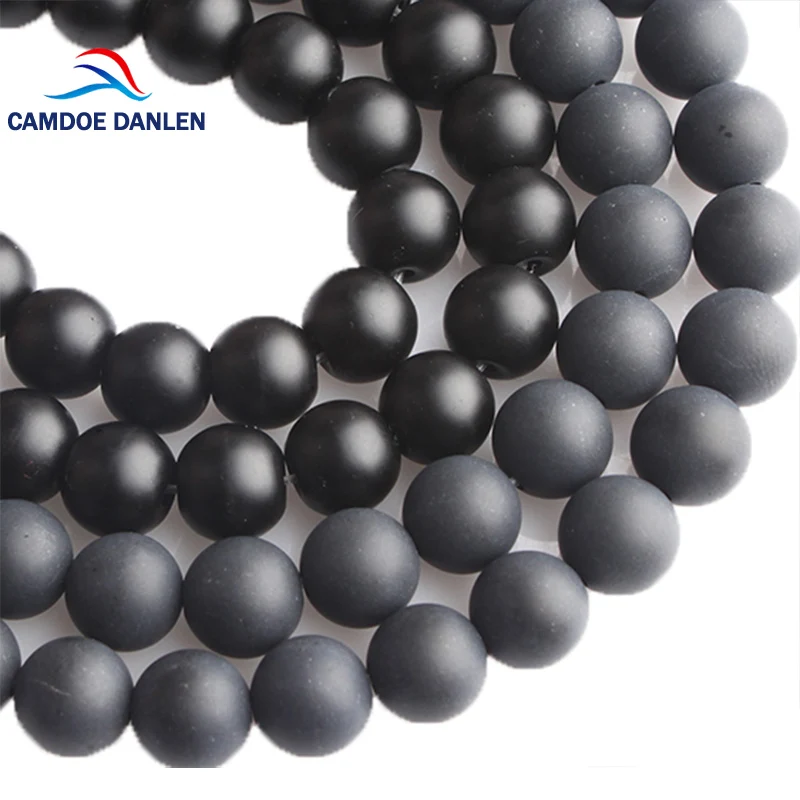 CAMDOE DANLEN Natural Stone Black Dull Polish Matte Agates Onyx Frost Glass Beads 4 6 8 10 12 14 mm Fit DIY For Jewelry Making