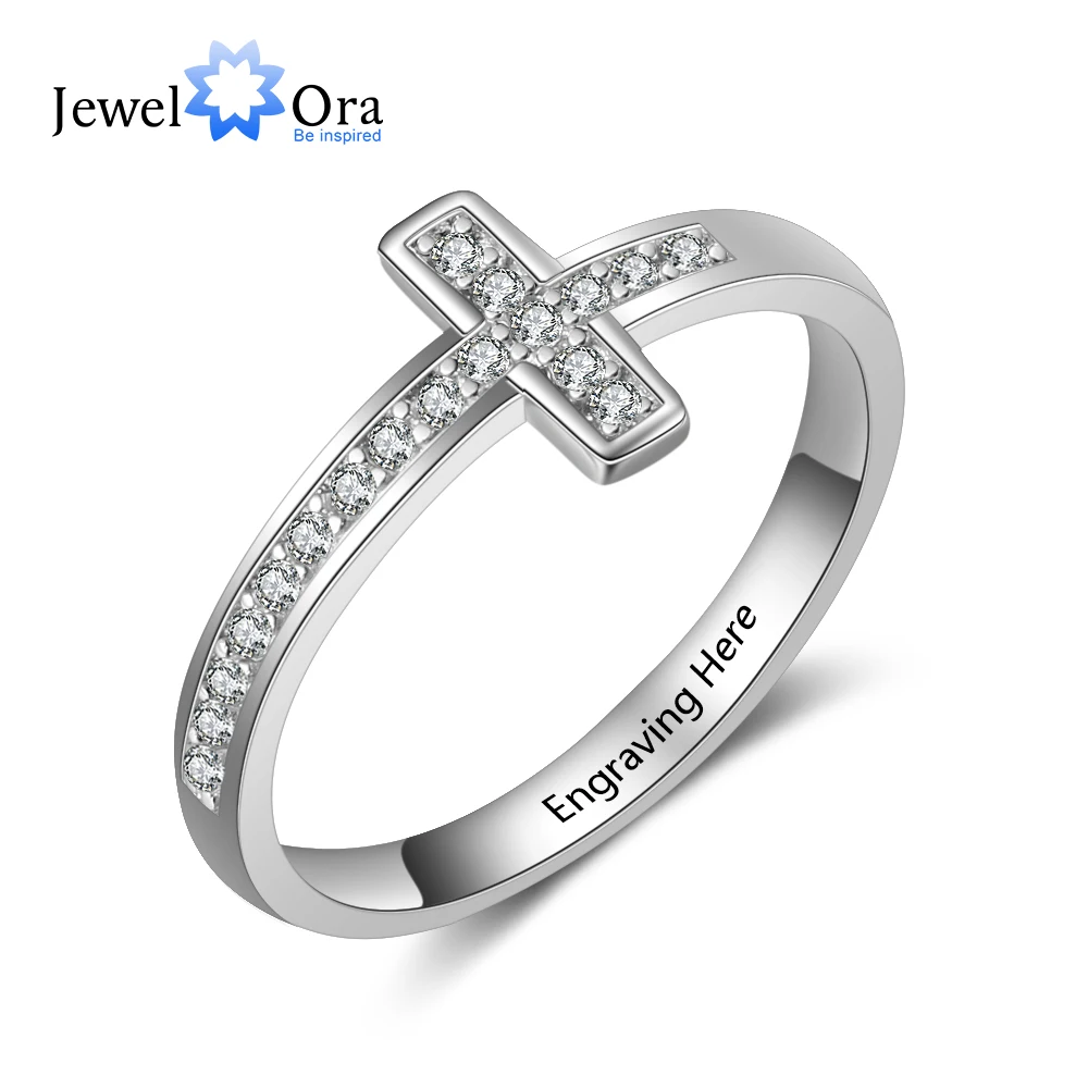 Cá Nhân Hóa Đá Cubic Zirconia Chéo Cho Nữ, Nhẫn Nữ Tùy Chỉnh Bên Trong Khắc Tên Nhẫn Quà Tặng Cho Bé Gái (Jewelora RI103801)