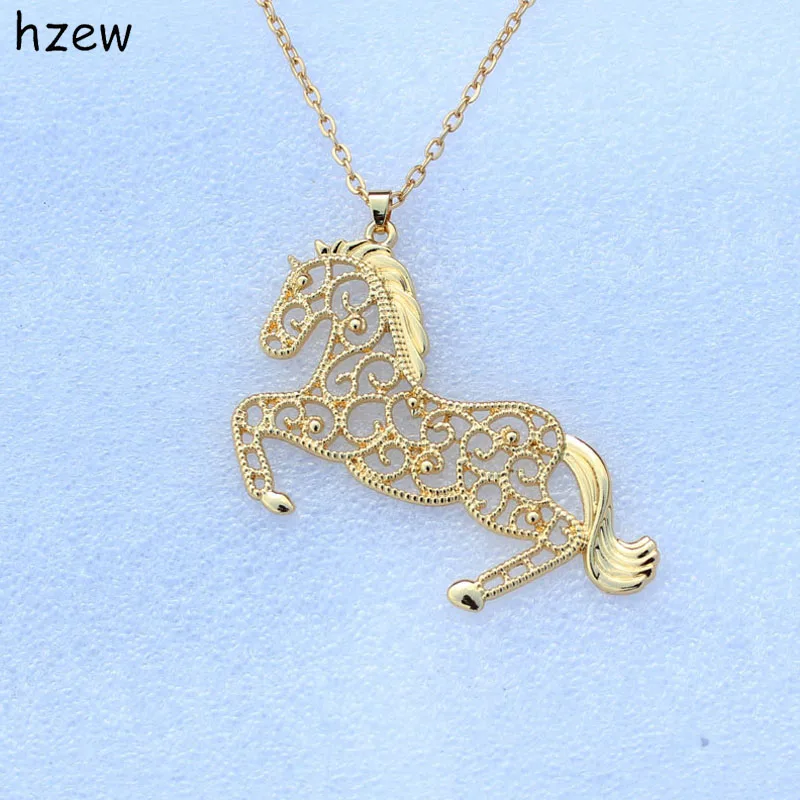 hzew run horse necklace gift big 7cm*4.5cm cute horse Horse pendant necklace