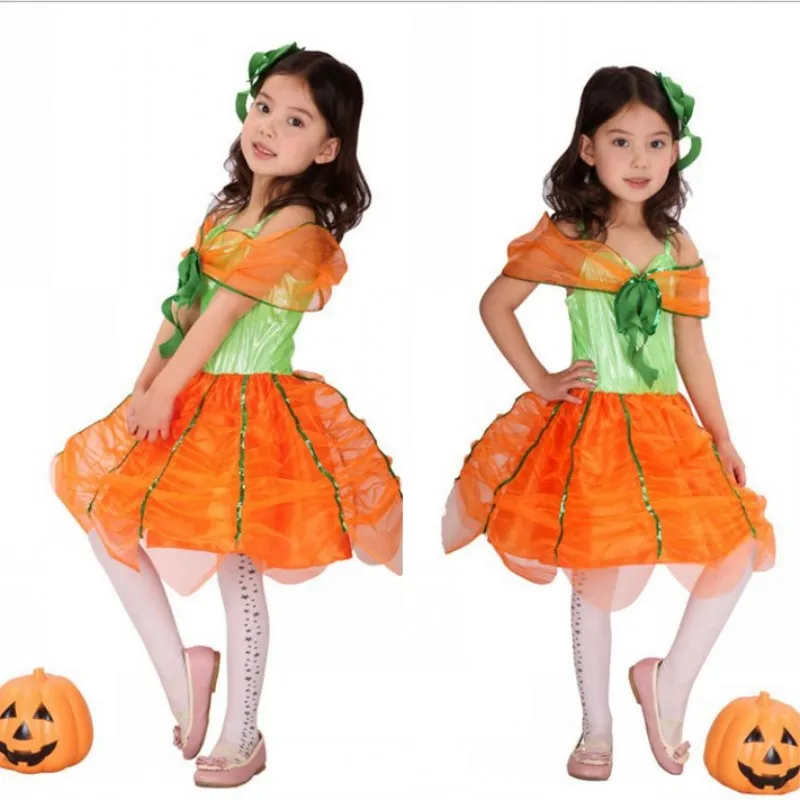 

New Year Christmas Carnival Halloween COS Orange Pumpkin Costume Kids Princess Fancy Dress Children Girls Cosplay Clothes