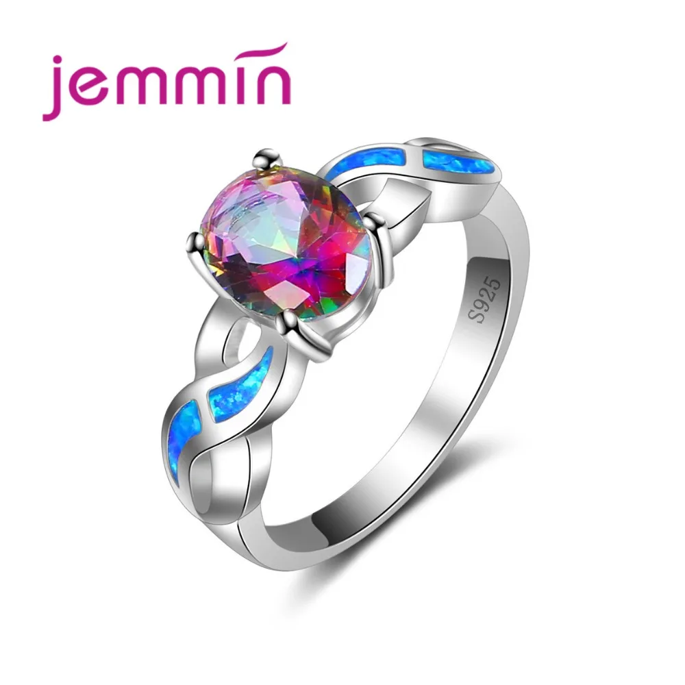 

Wholesale Retail Blue Fire Opal Ring 925 Sterling Silver Rings For Women Wedding Fashion Jewelry Gift