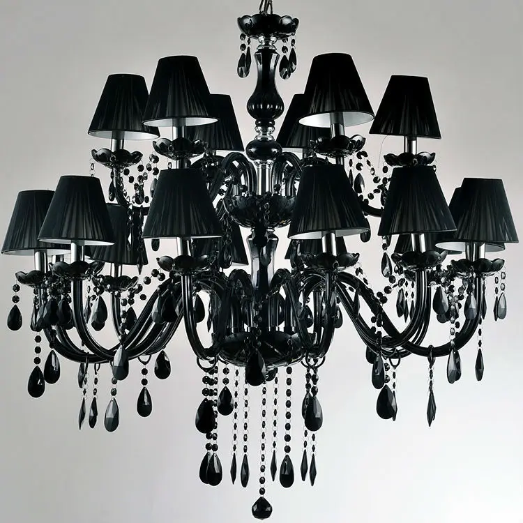 New Modern 18 Lights Black Bilayer Crystal Chandelier For Home Ceiling Pendant lamp Hanging Fixture Indoor Lighting Decoration