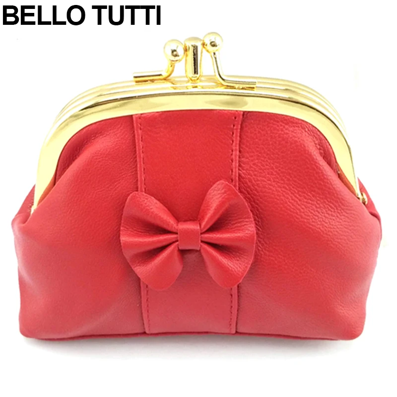 BELLO TUTTI Genuine Leather Coin Purse Women Mini Purse Teen Girls Cute Wallet Metal Frame Change Purse Card Holder Wallet Bag