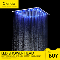 Ciencia Rainfall Shower Head 3 Color LED Chorme Water Saving Shower Head Stainless Steel Fixed Shower Head