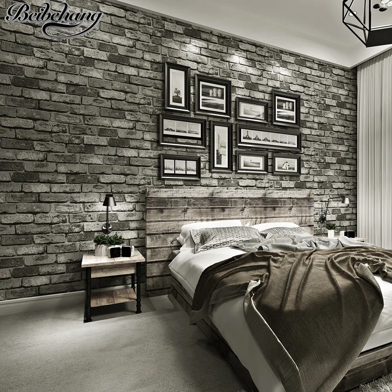 beibehang Retro Chinese Style 3D Stereo Brick Nonwoven Wallpaper Red Brick Gray Brick House Background Wallpaper Papel de parede