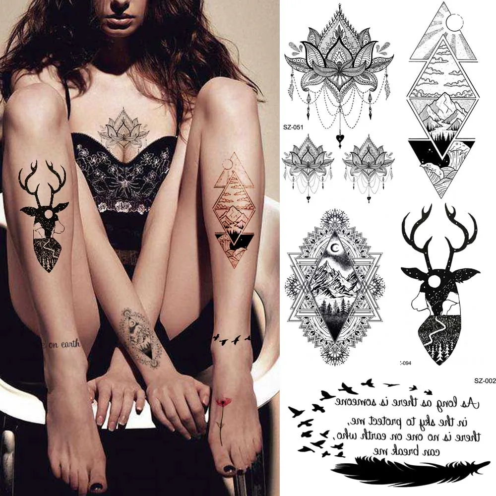 GoldOcean 200 Pieces Wholesale Temporary Tattoo Sticker 10x6cm Fake Triangle Flower Animal Tatoo Men Women Body Art Tattoo Paste