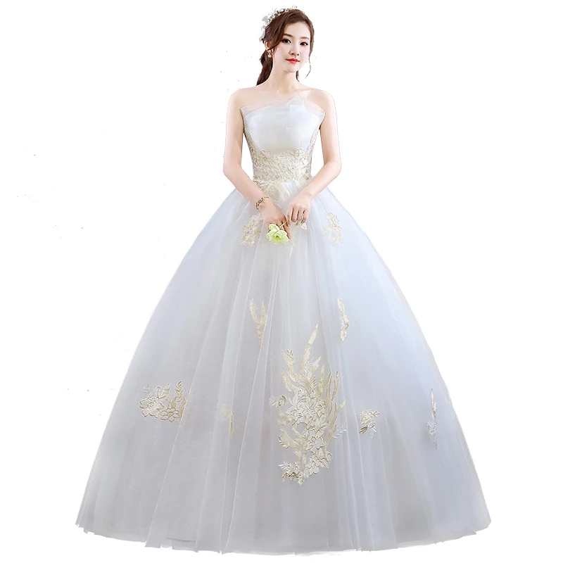 Strapless Embroidery Wedding Dress Lace Up New Princess Dream Wedding Dresses Ball Gowns Luxury Dress