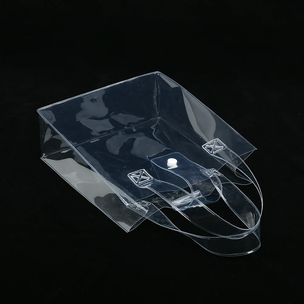 Clear PVC cosmetic tote with plastic buckle makeup promotional bag available for custom