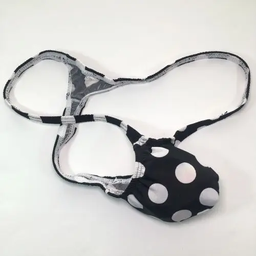 Mens Pouch Thong Bulge Enhancer Low Rise T Back  Black white Dots prints Sexy G4034