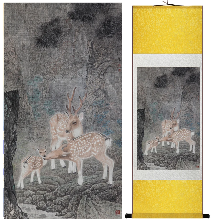 Top quality sika deer  painting    traditional Chinese Art Painting Home Office Decoration Chinese painting deer painging