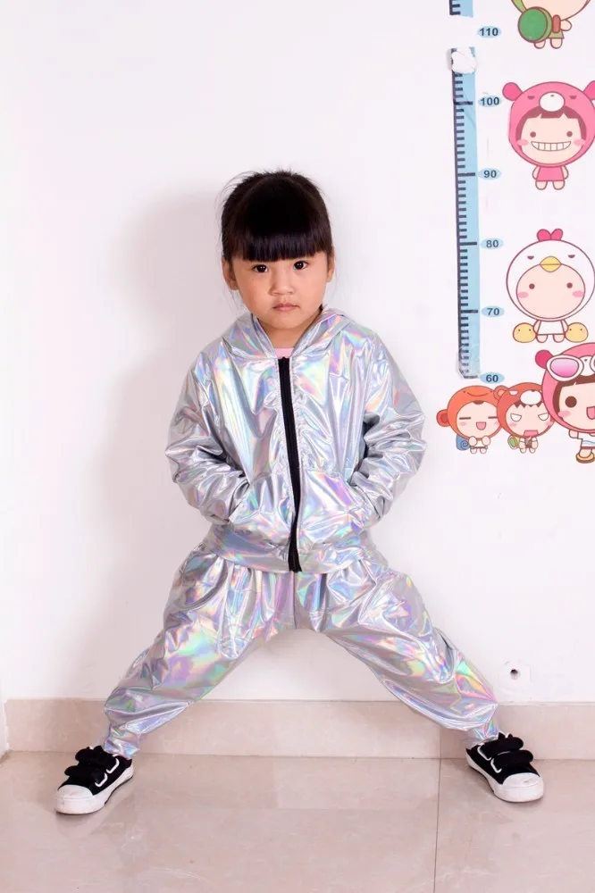 2022 New Spring Autumn Kids Bomber Jacket Stage Performance Wear Paillette Feminina Casaco Fluorescence Hip Hop Dance Coat