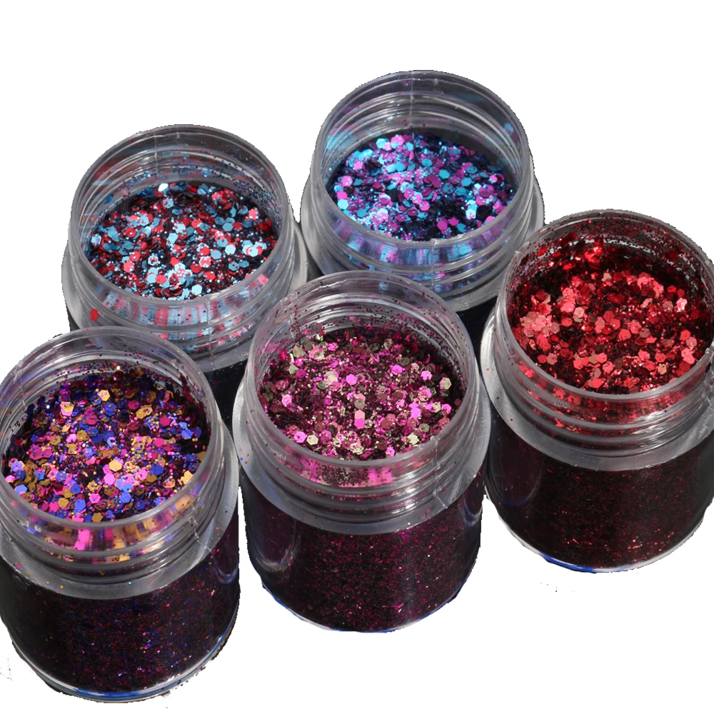 

5 Boxes/Set Chunky Glitter 10ml Flake Metals Powder Shimmer Eye Face Makeup/Face Body Glitter Nail Art Tips Decor For Nail Art