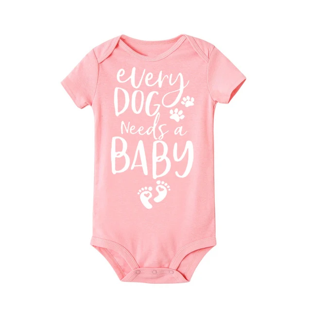 Summer Baby Clothes Every Dog Needs a Baby Letters Print Romper Baby Boy Girl White Cotton Short Sleeve Infant Clothes 0-24M