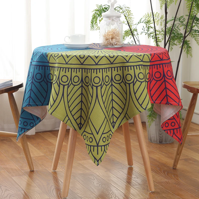 Ethnic Style Horticultural Fabric Creative cotton linen square tablecloth Anti-fouling and non-fading multi-color table cover