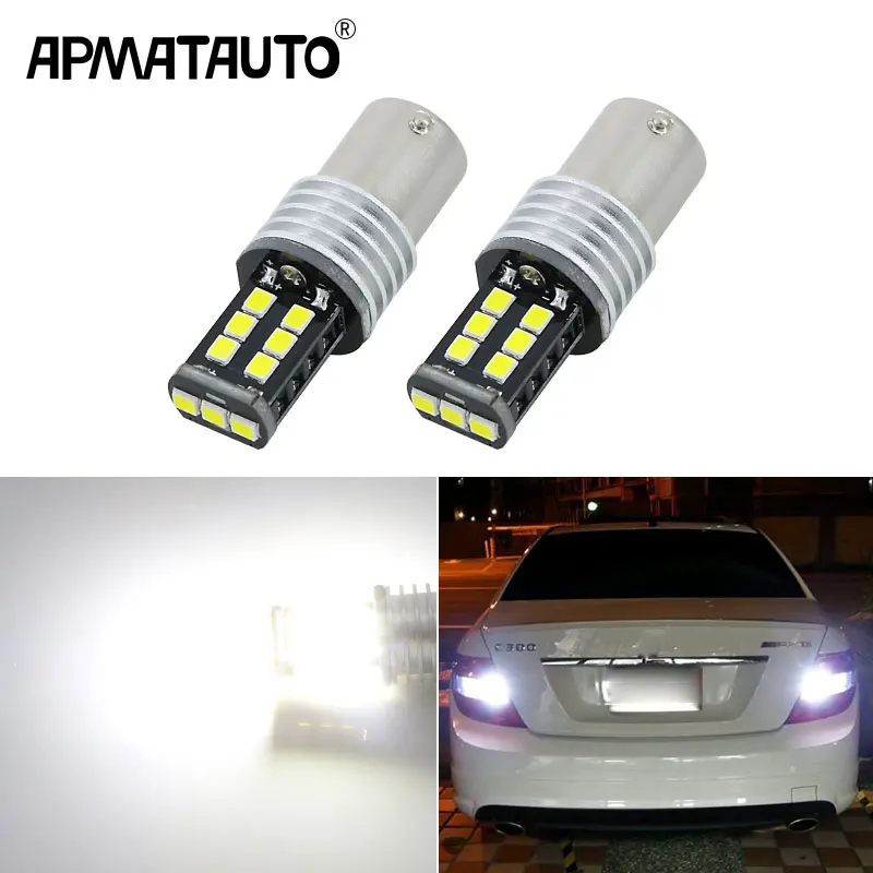 Apmatauto 2x białe 1156 pw21 Ba15s 3030 15-SMD LED Samochodowe tylne światło cofania do Mercedes Benz w204 C class 2007-2014