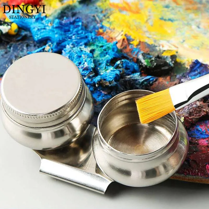 Stainless Steel Drum Painting Palette Oil Paint Pot Single Double Hole Dipper Easy Clean Drawing Tools Art Painting Supplies