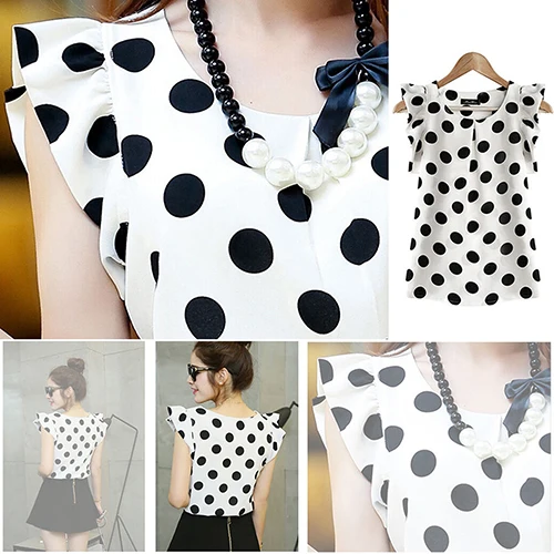 Fshion Fashion Women Polka Dots Casual Chiffon Blouse Short Sleeve Summer Tops