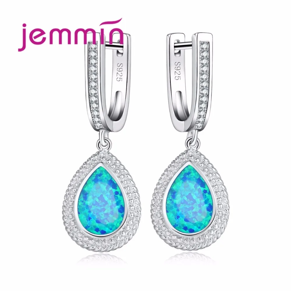 

Water Drop Design High Quality Blue Fire Opal Silver Stamped Dangle Earrings Fashion Women Jewelry Opal Earrings Jewelry