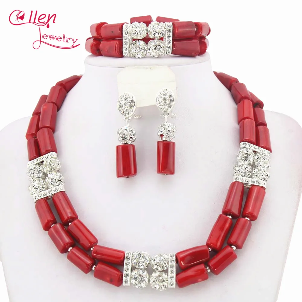 

Red African Coral Jewelry Set Coral Beads Necklace Set Nigerian African Wedding Beads Jewelry Set TL1710