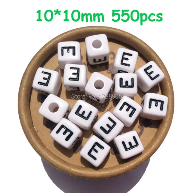 550pcs 10mm  plastic letter beads acrylic letter beads Alphabet E Cube Beads,letter square beads