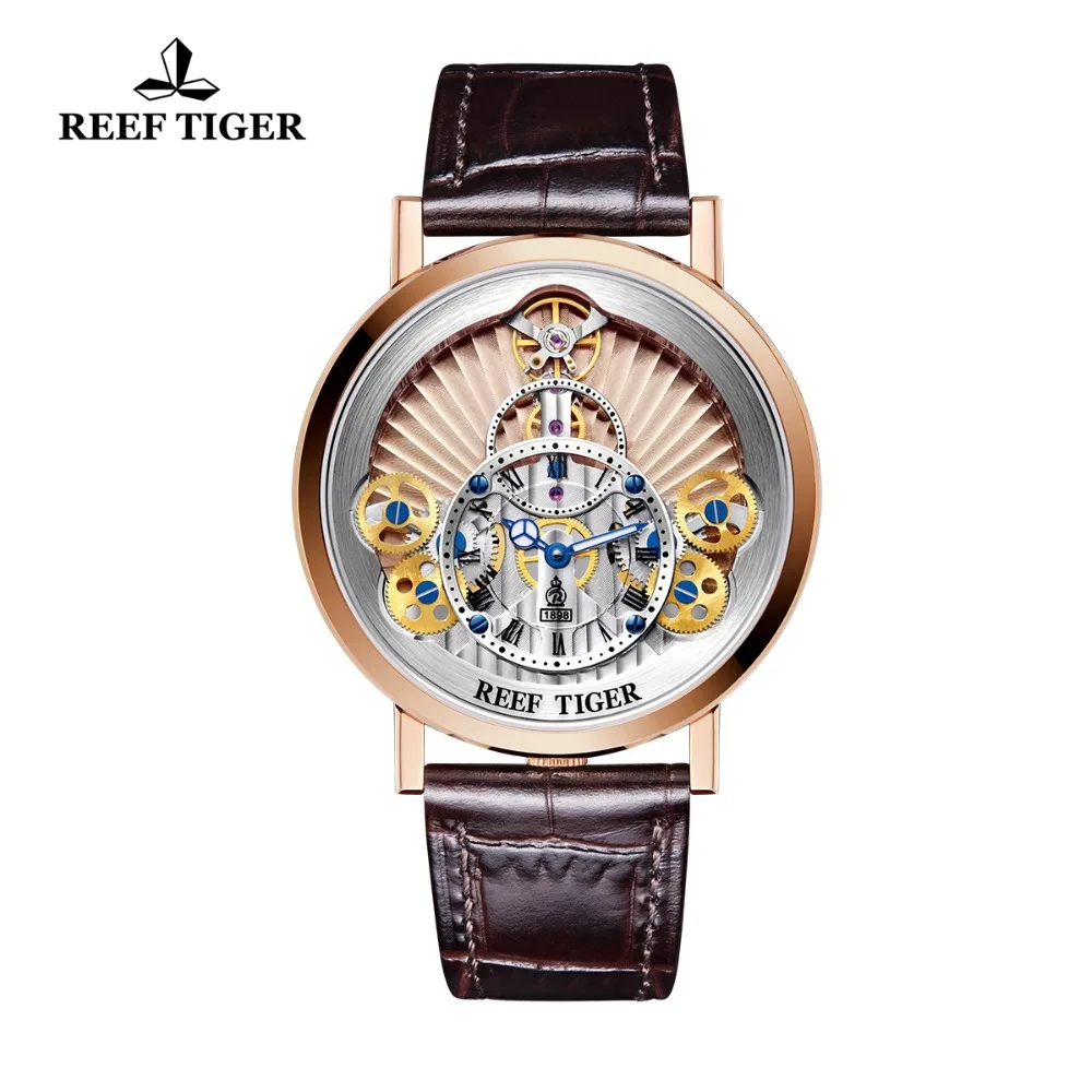 New Reef Tiger/RT Luxury Gear Quartz Watches for Men Genuine Leather Strap Skeleton Watches Relogio Masculino RGA1958