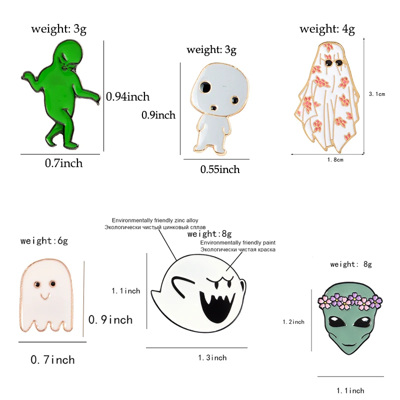 Ghost Alien enamel pin Cute Boo Ghost monster Wreath alien baby badge brooch Lapel pin Denim Jean shirt bag Cartoon Jewelry Gift image 2