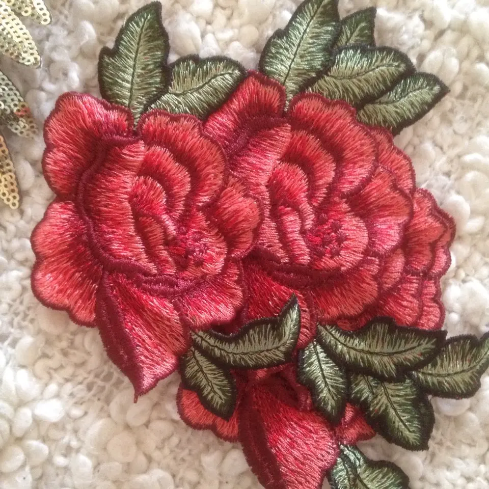 Rose Flower Floral Collar Sew on Patch Cute Applique Badge Embroidered Fabric Sticker Clothes Bust Dress DIY Ornament