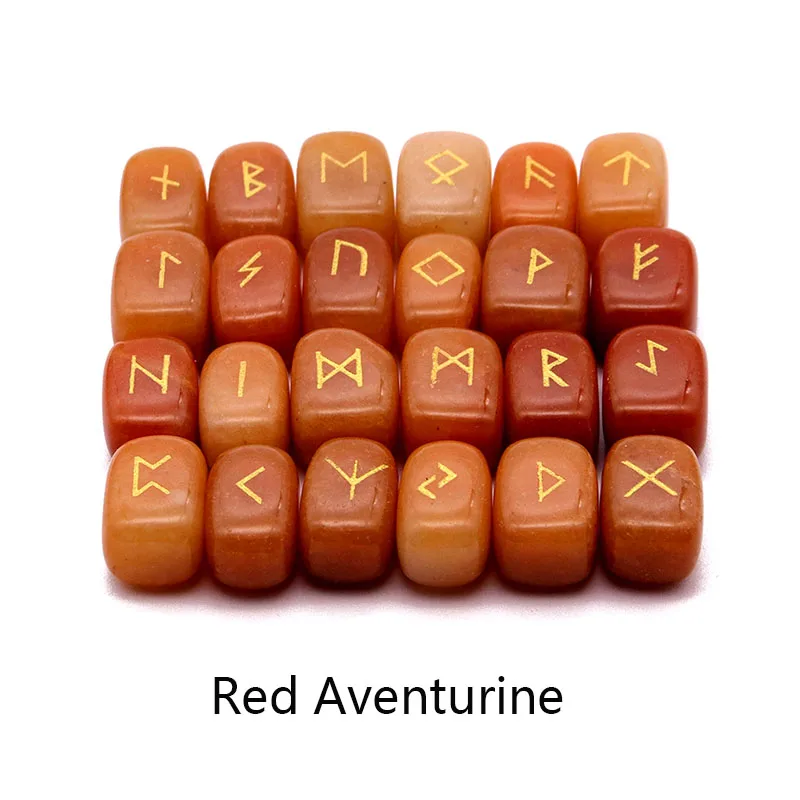 25pcs Natural stone carving Viking Runes Amulet Set Reiki Runic alphabets Healing Crystals quartz Divination Stones jewelry