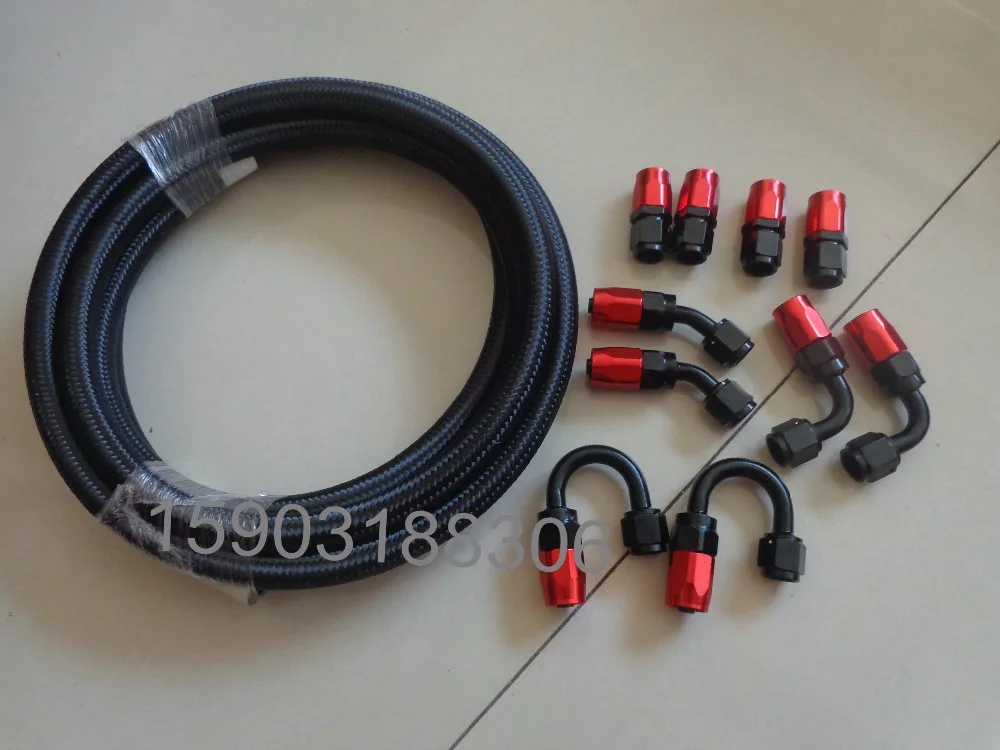 AN6 Swivel Fittings Fuel Pipe Oil Cooler Hose Fittings 0/45/90/180 Degree Adapter Fittings Black Nylon Braided Fuel hose