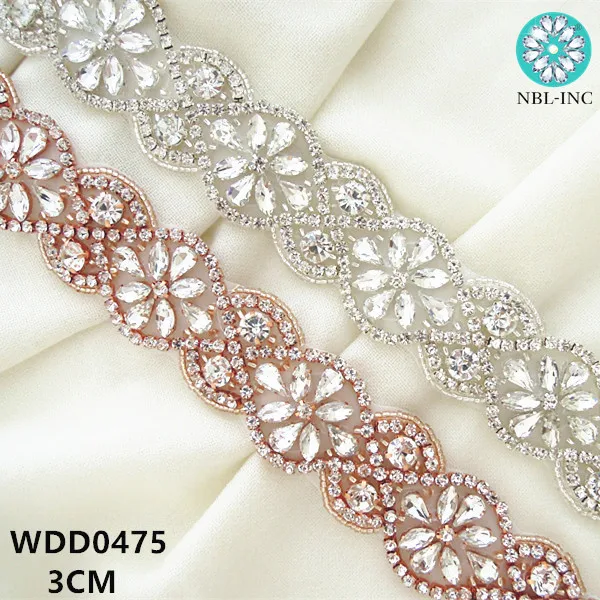 (10 YARDS)Wholesale hand beaded bridal crystal rhinestone applique trim iron on for wedding dress sash WDD0475