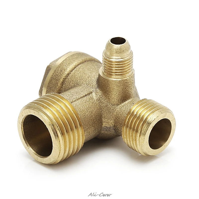 Male Thread 3 Way Metal Air Compressor Check Valve Gold Tone