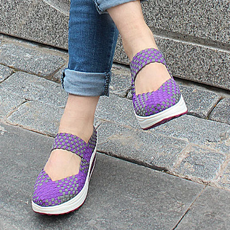 BeckyWalk Summer Women Casual Shoes Women Woven Platform Shoes Breathable Ladies Boat Shoes Woman Mesh Walking Shoes WSH2904