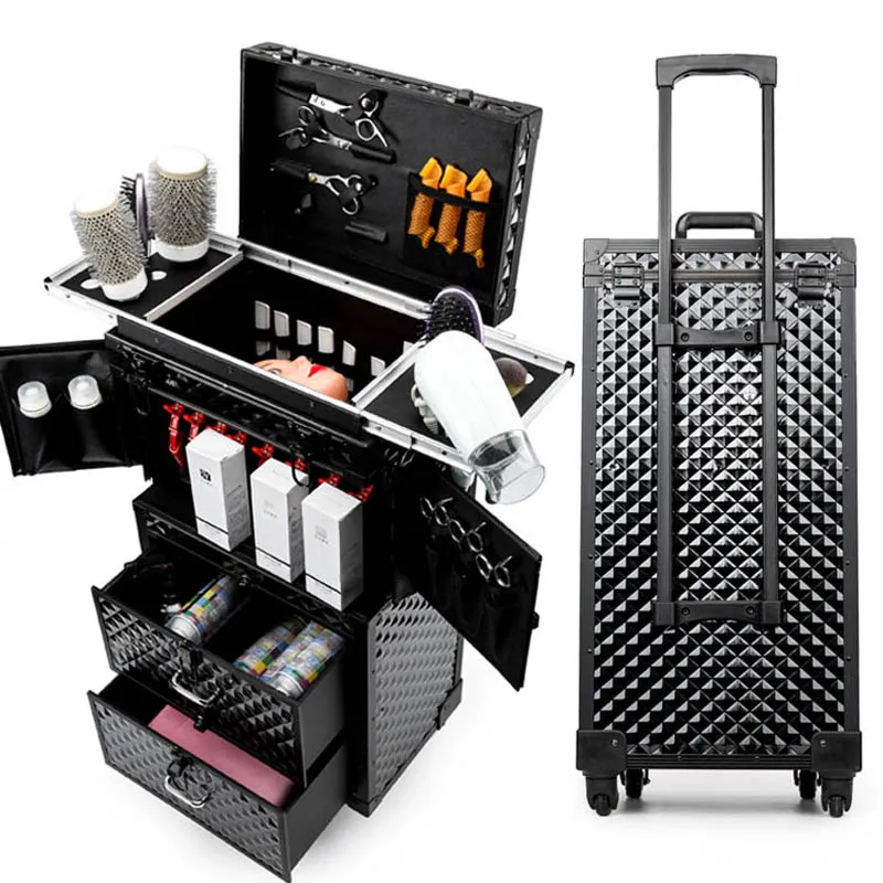 Imagem -03 - Cabeleireiro Profissional Trolley Bagagem Salon Toolbox Cabeleireiro Beleza Maquiagem Grande Luxo Gaveta Case Cosmético