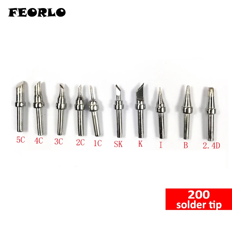 FEORLO 10pcs/lot 200-B,I,K,2C,1.6D,4C,1.2D,IC,3C,2.4D Soldering Tip Solder Iron Bits for Quick 203H Soldering Station Diy Repair