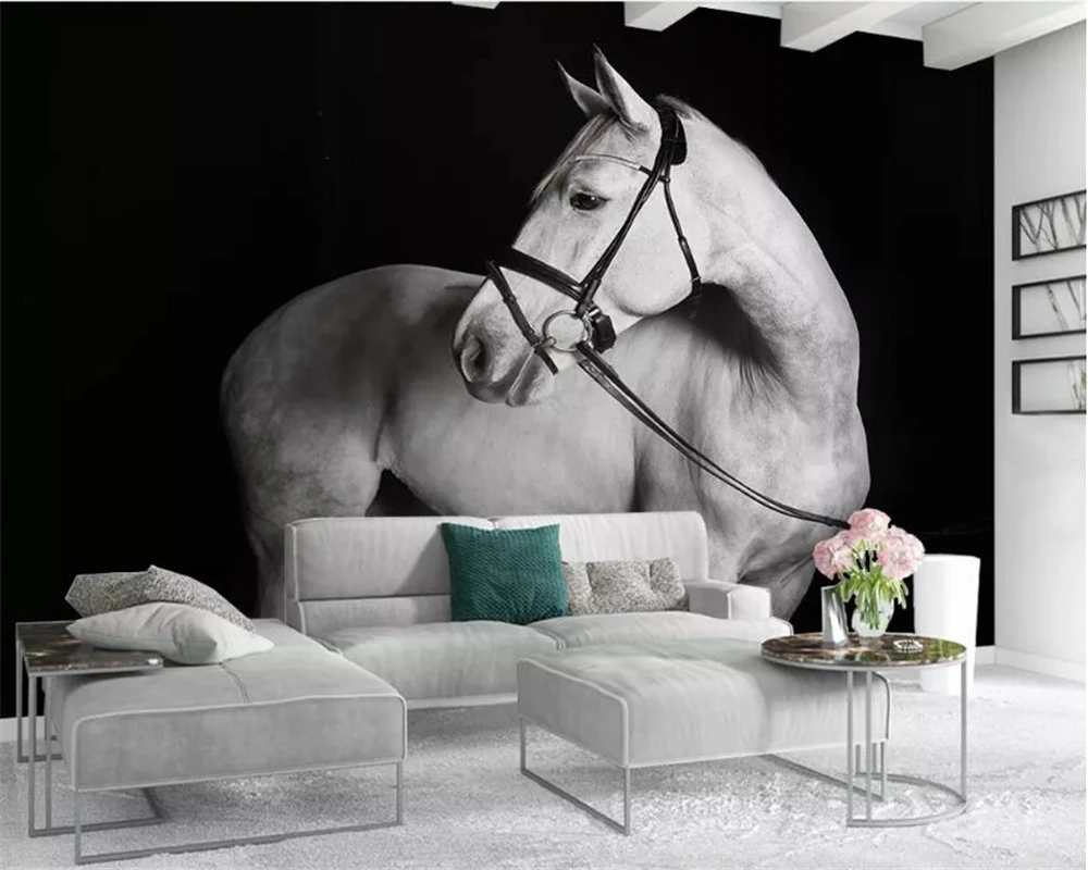 beibehang Custom wallpaper mural 3D modern black and white horse personality living room background wall wallpaper for walls 3d